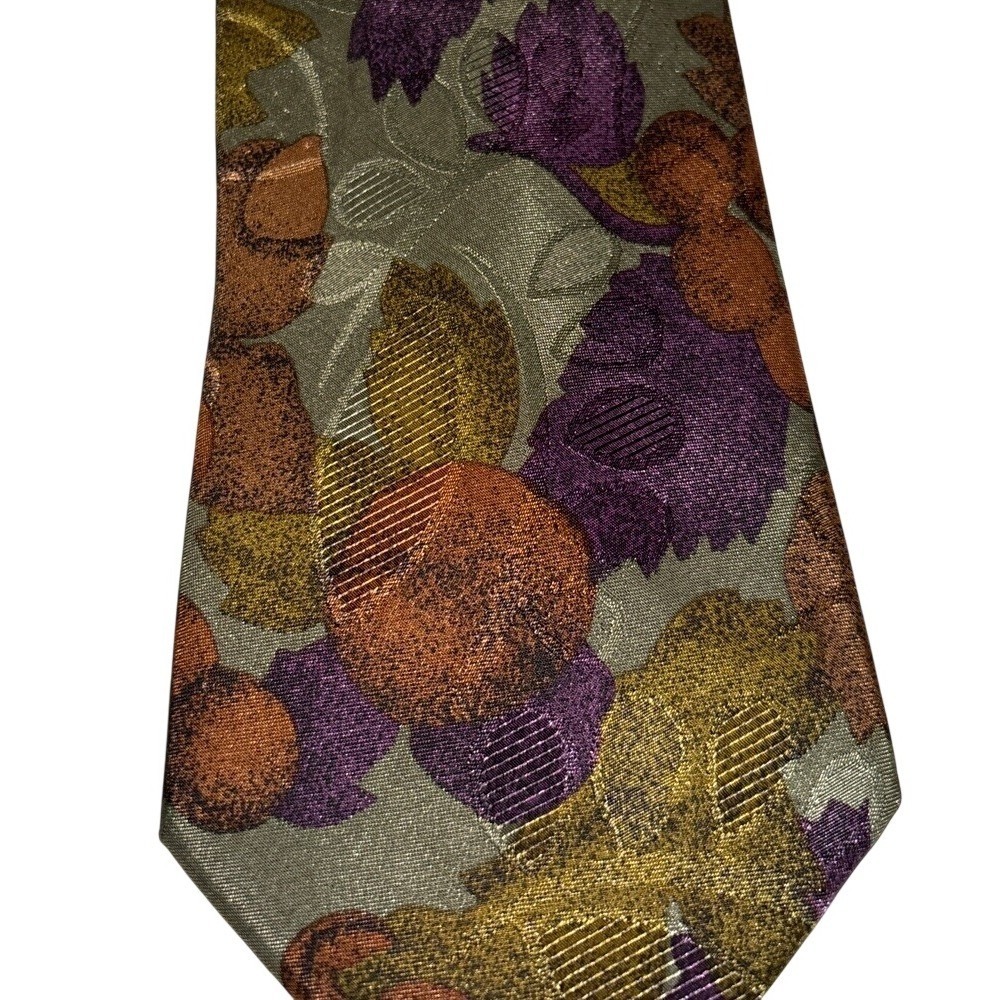 Florenzi Collection Mens Botanical Jacquard Tie Olive Purple‎ Copper Gold